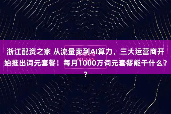 浙江配资之家 从流量卖到AI算力，三大运营商开始推出词元套餐！每月1000万词元套餐能干什么？